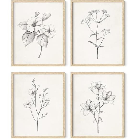 Grey Floral Wall Art - Set of 4 Plant Posters for Wall Vintage, Botanical Prints - Picture 7 of 7